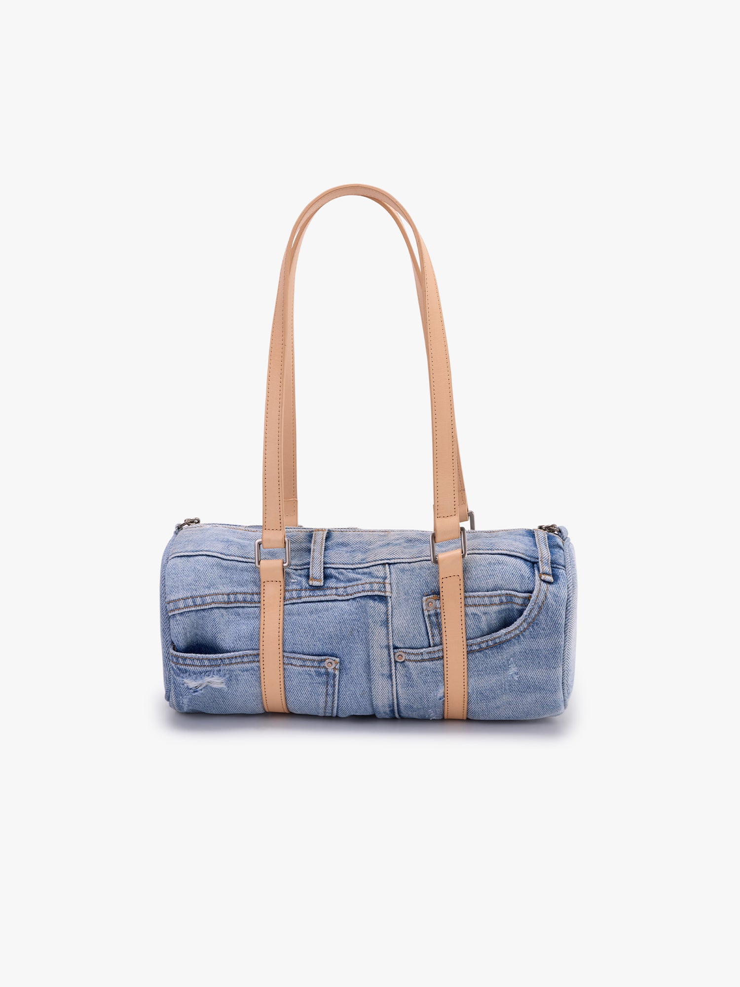 Denim Barrel Bag with Mini Pouch