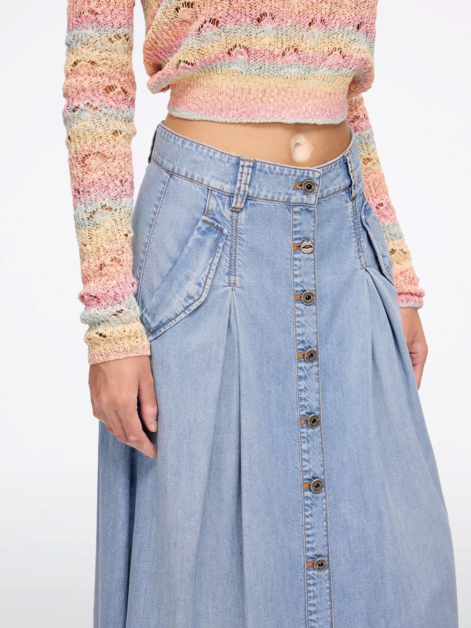 Pleated Denim Skirt